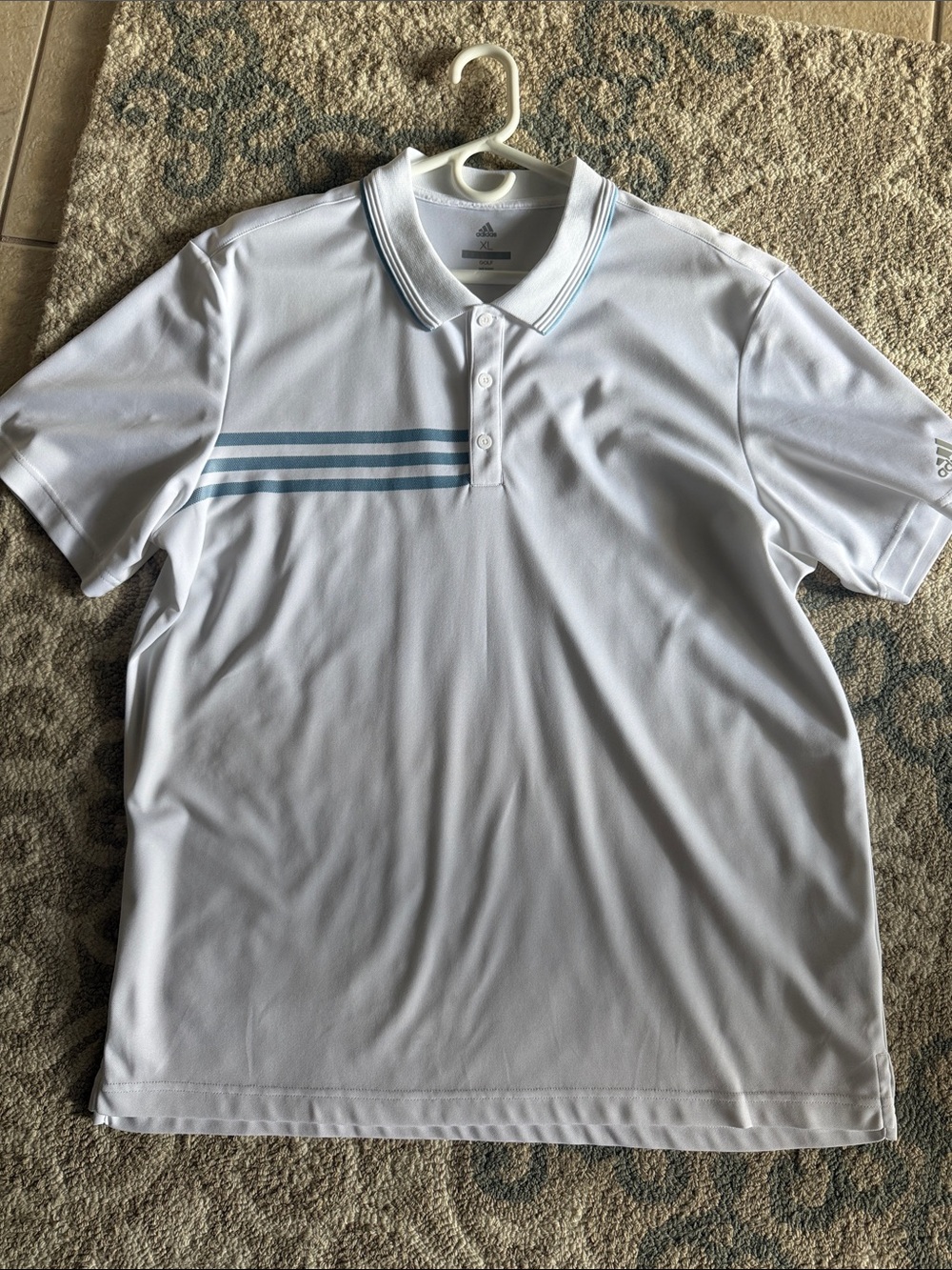 adidas White Polo with Light Blue Stripe Detail